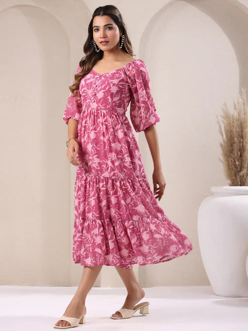 Saheli Georgette Floral Printed Tiered Dress