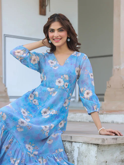 Saheli Georgette Floral Printed A-line Dress