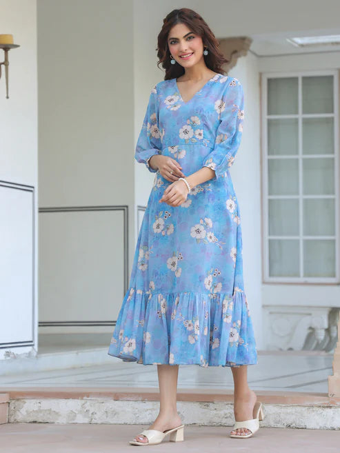 Saheli Georgette Floral Printed A-line Dress