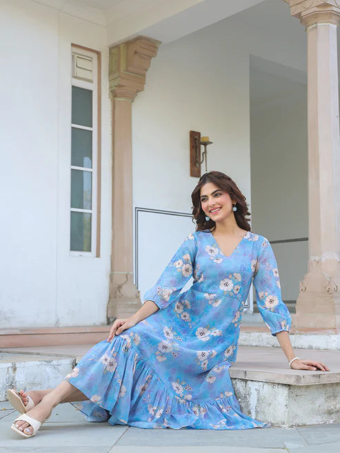 Saheli Georgette Floral Printed A-line Dress