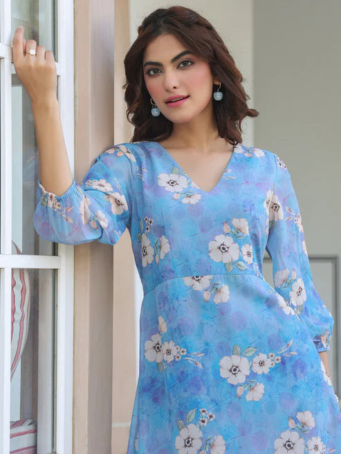 Saheli Georgette Floral Printed A-line Dress