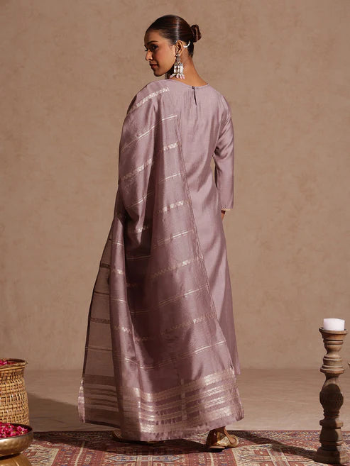 Saheli Women's Brown Silk Blend Embellished Straight Kurta Set