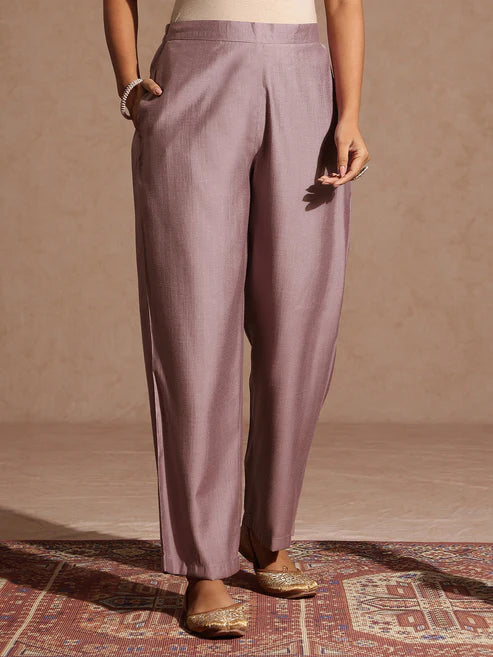 Saheli Women's Brown Silk Blend Embellished Straight Kurta Set