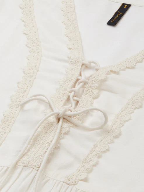 Saheli White Rayon Solid Flared Top