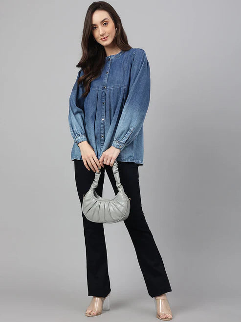 Saheli Blue Denim Faded Flared Top