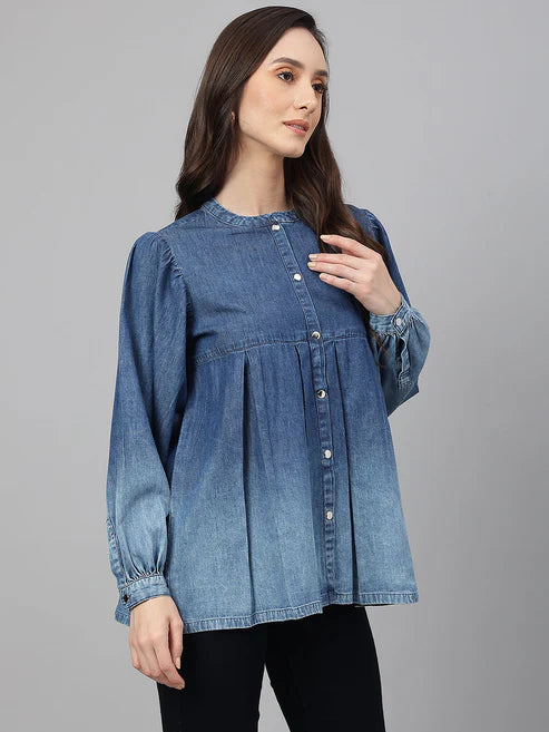 Saheli Blue Denim Faded Flared Top