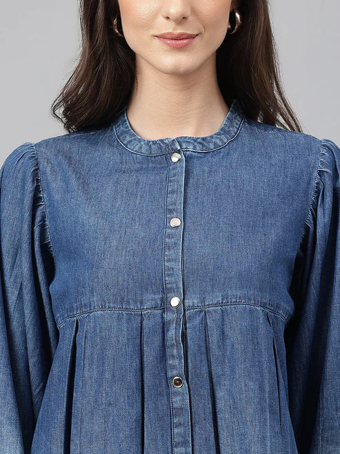 Saheli Blue Denim Faded Flared Top
