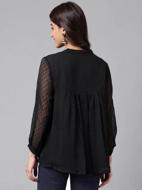 Saheli Black Dobby Chiffon Solid Empire Top