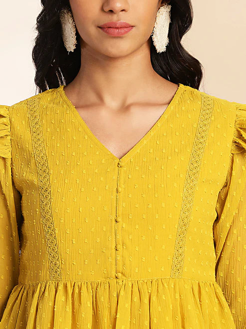 Saheli Mustard Dobby Chiffon Peplum Top