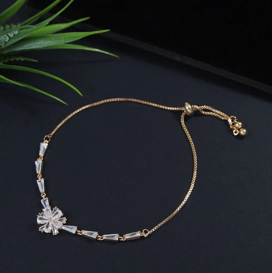 Saheli Korean Gold/Rosegold/Silver Plated Floral Design Baguette Adjustable Bracelet