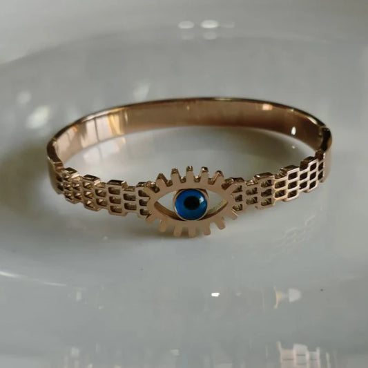 Saheli Stainless Steel Gold/Rosegold Plated Devil's Eye Kada